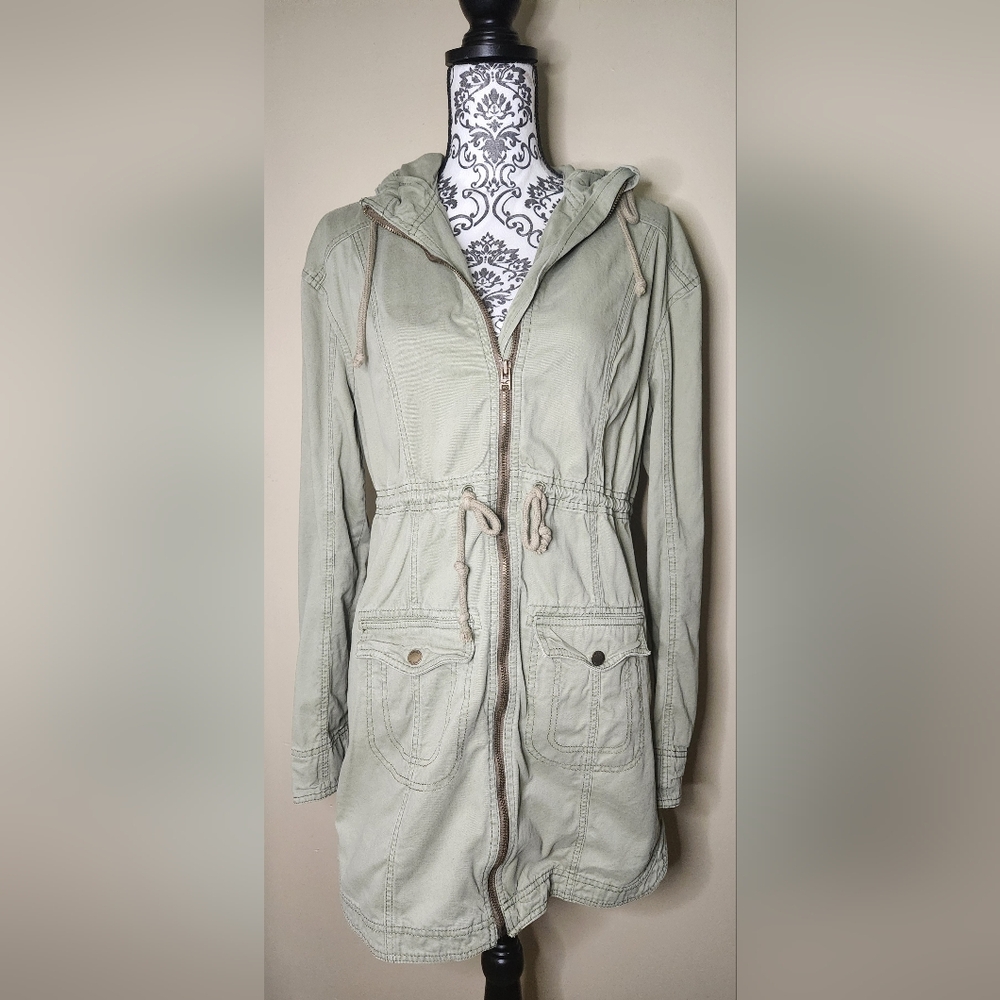Hollister Hooded Olive Green Utility Anaorak Jacket size Small